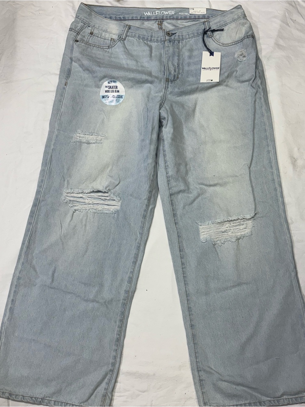 Wallflower Light Wash Distressed Wide Leg Jeans